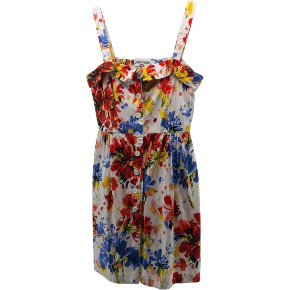 Danny & Nicole Floral Cotton Button Front Sundress Collared Neck Pockets Size 8